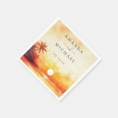 Serviette En Papier Aquarelle moderne Tropical Beach Sunset Mariage (Coin)