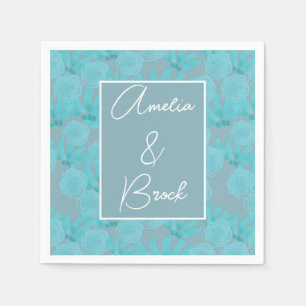Serviette En Papier Aquarelle moderne Turquoise bleu Floral Design Mar