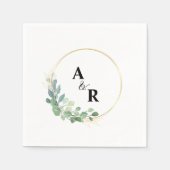 Serviette En Papier Aquarelle moderne Vert Couple Monogram Mariage (Devant)