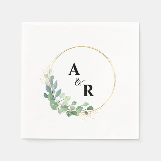 Serviette En Papier Aquarelle moderne Vert Couple Monogram Mariage (Devant)