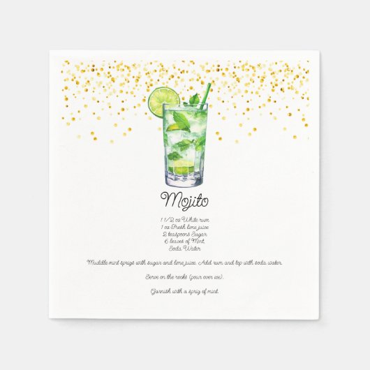 Serviette En Papier Aquarelle Mojito Recette de boisson personnalisée (Devant)