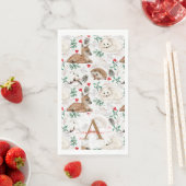 Serviette En Papier Aquarelle Monogramme de Noël en Bois hivernal (En situation)