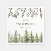 Serviette En Papier Aquarelle Monogramme Pins rustiques et branches (Devant)