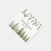 Serviette En Papier Aquarelle Monogramme Pins rustiques et branches (Coin)