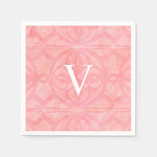 Serviette En Papier Aquarelle Monogramme Rose Fleur (Devant)