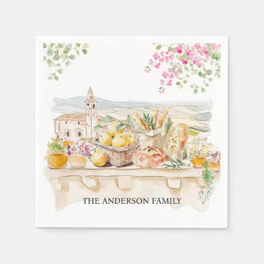 Serviette En Papier Aquarelle Monogramme Toscane Méditerranée Italie (Devant)