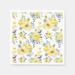 Serviette En Papier Aquarelle Motif Floral Jaune