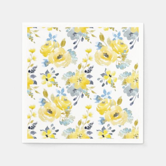 Serviette En Papier Aquarelle Motif Floral Jaune (Devant)