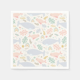 Serviette En Papier Aquarelle Narwhal et Motif de phoque