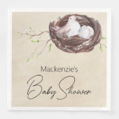 Serviette En Papier Aquarelle Nid d'oiseaux Baby shower rustique (Devant)