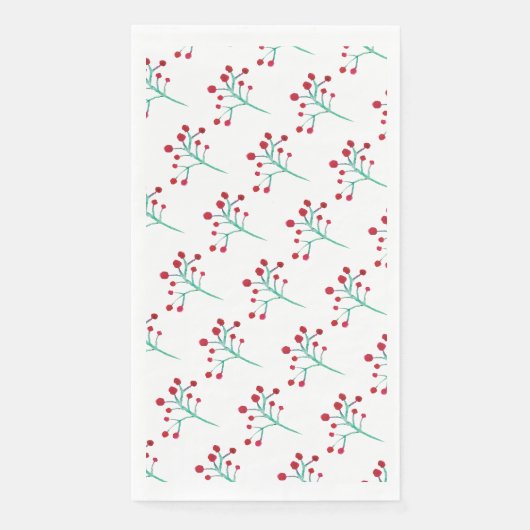 Serviette En Papier Aquarelle Noël Berry Sprigs Motif peint (Devant)