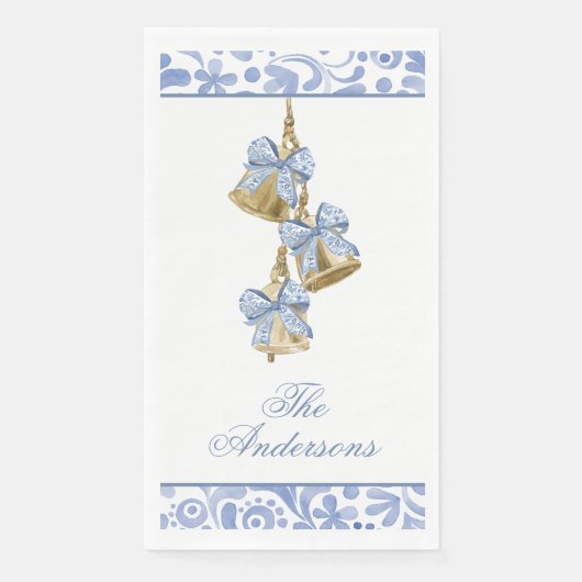 Serviette En Papier Aquarelle Noël bleu Chinoiserie Bow Bells (Devant)