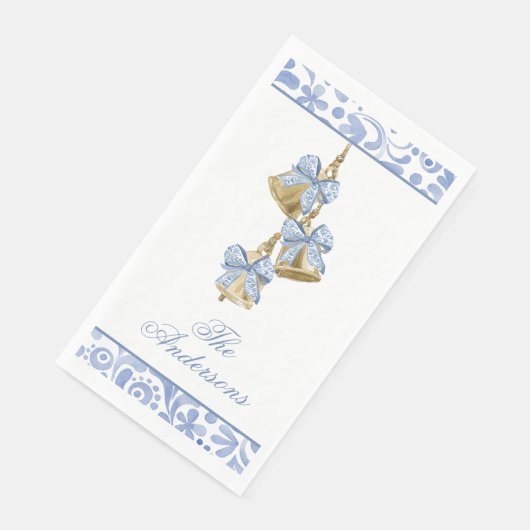 Serviette En Papier Aquarelle Noël bleu Chinoiserie Bow Bells (Coin)