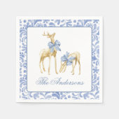 Serviette En Papier Aquarelle Noël bleu Chinoiserie Bow Reindeer (Devant)