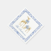 Serviette En Papier Aquarelle Noël bleu Chinoiserie Bow Reindeer (Coin)