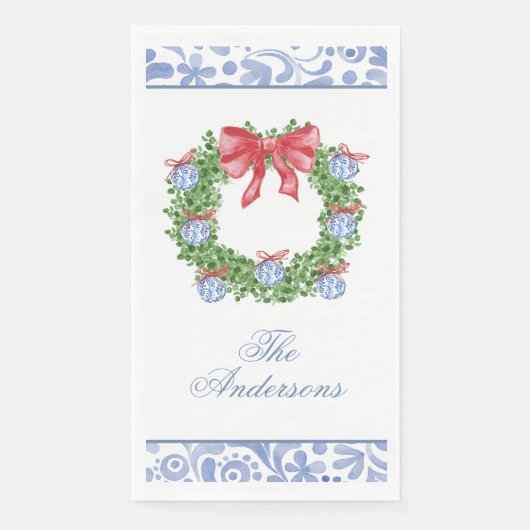 Serviette En Papier Aquarelle Noël Chinoiserie Ornement Wreath (Devant)
