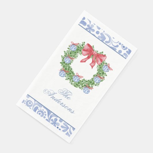 Serviette En Papier Aquarelle Noël Chinoiserie Ornement Wreath (Coin)