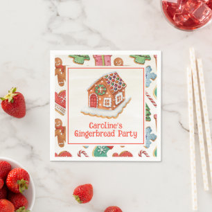 Serviette En Papier Aquarelle Noël pain d'épices Maison Cookies