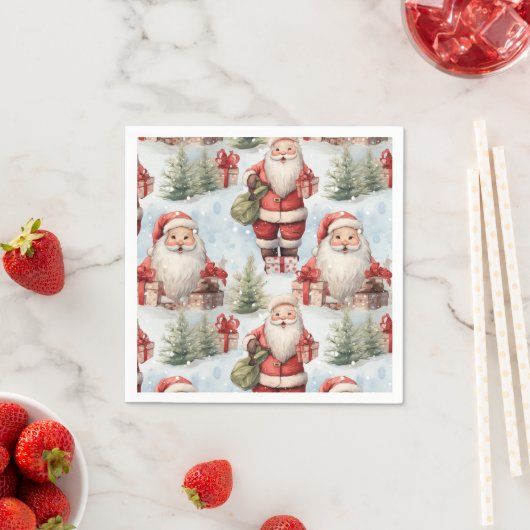 Serviette En Papier Aquarelle Noël Père Noël 3 - Papier (En situation)