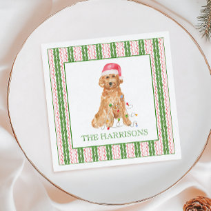 Serviette En Papier Aquarelle Noël Père Noël Chien Personnalisé