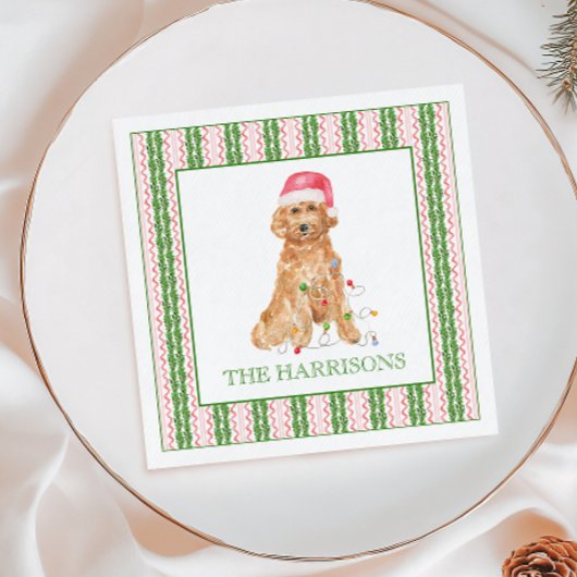 Serviette En Papier Aquarelle Noël Père Noël Chien Personnalisé