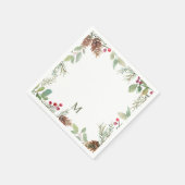 Serviette En Papier Aquarelle Noël Verdure Monogramme (Coin)