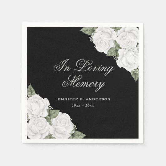 Serviette En Papier Aquarelle Noir Blanc Floral Funeral Memorial (Devant)