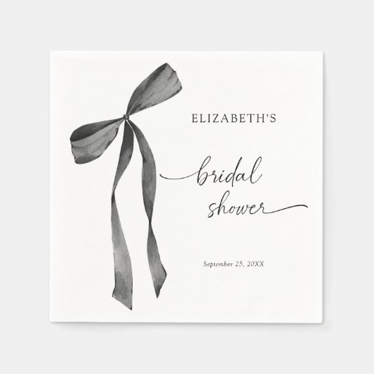 Serviette En Papier Aquarelle noir Coquette Fête des mariées Bow (Devant)