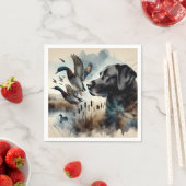 Serviette En Papier Aquarelle Noir Labrador Et Canards (En situation)