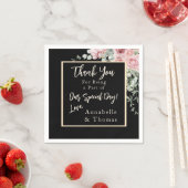 Serviette En Papier Aquarelle noire rose Mariage (En situation)