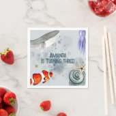 Serviette En Papier Aquarelle Océan Animaux Anniversaire de enfant Par (En situation)