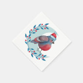 Serviette En Papier Aquarelle Oiseau bleu de Noël sur la lune (Coin)