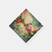 Serviette En Papier Aquarelle Oiseau et Berry Succursale Noël (Coin)