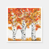 Serviette En Papier Aquarelle Oiseaux Arbres Automne Orange Feuille (Devant)