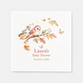 Serviette En Papier Aquarelle Oiseaux de la forêt automnale et feuille