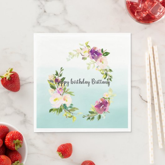 Serviette En Papier Aquarelle Ombre à la menthe rose Bourgogne (En situation)