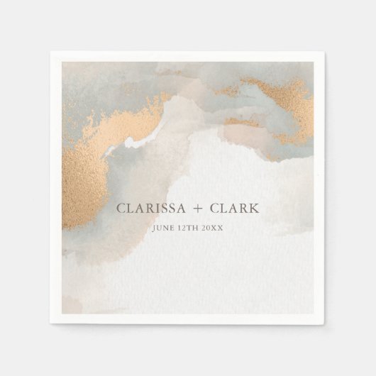 Serviette En Papier Aquarelle or Abstraite Elegant Mariage (Devant)