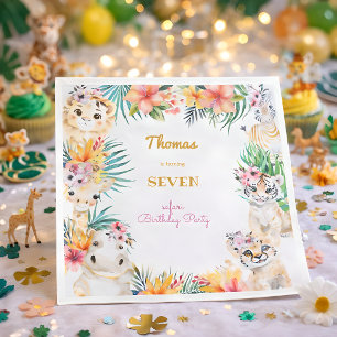 Serviette En Papier Aquarelle or anniversaire de enfant safari sauvage