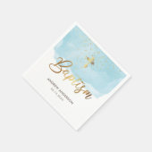 Serviette En Papier Aquarelle Or Et Bleu Baptême Garçon (Coin)