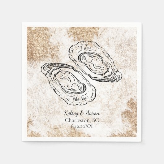 Serviette En Papier Aquarelle Or moderne Oyster Beach Mariage (Devant)