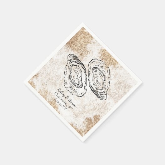 Serviette En Papier Aquarelle Or moderne Oyster Beach Mariage (Coin)