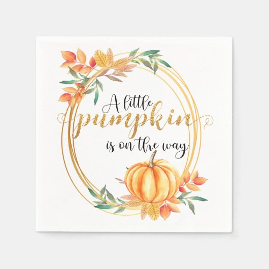 Serviette En Papier Aquarelle Orange Citrouille Feuilles Baby shower d (Devant)