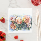 Serviette En Papier Aquarelle orange fleurs rose illustration flowe (En situation)