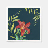 Serviette En Papier Aquarelle Orange Lily Illustration Turquoise foncé (Devant)
