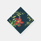 Serviette En Papier Aquarelle Orange Lily Illustration Turquoise foncé (Coin)