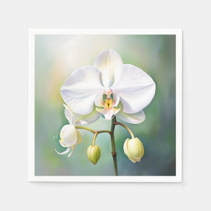 Serviette En Papier Aquarelle Orchidée blanche avec pétales délicats