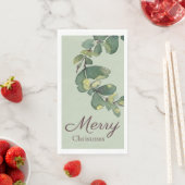 Serviette En Papier Aquarelle originale de verdure Joyeux Noël (En situation)