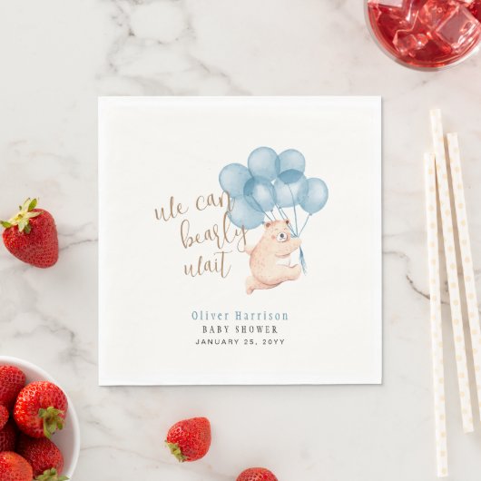 Serviette En Papier Aquarelle Ours Bleu Baby shower classique R (En situation)