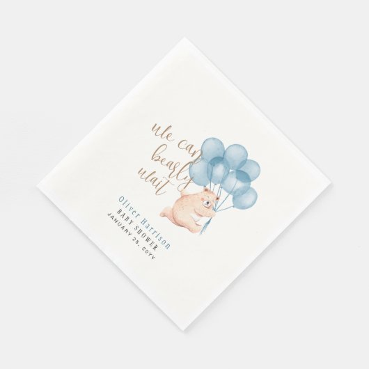 Serviette En Papier Aquarelle Ours Bleu Baby shower classique R (Coin)