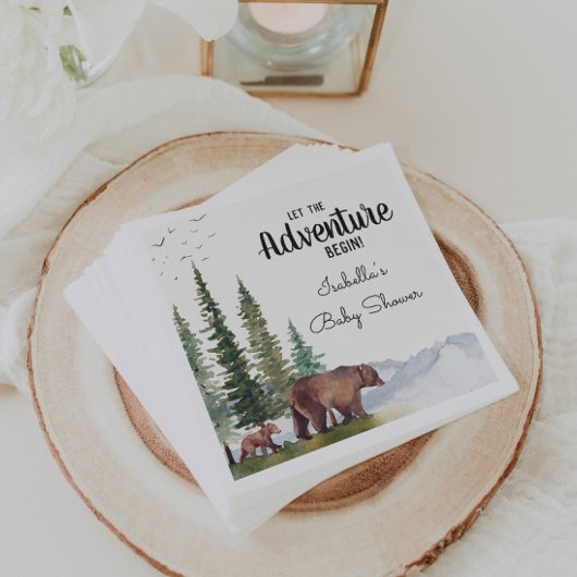 Serviette En Papier Aquarelle Ours Bois Baby shower